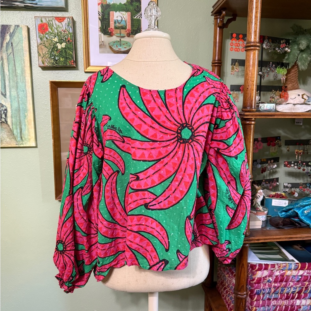 FARM Rio Green and Pink Floral Blouse